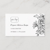 シンプルな黒と白の花柄ハンドメイド石鹸 名刺 (正面)