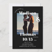 シンプルな黒と白の1枚の写真のモダンな結婚式 招待状 (正面)