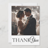 シンプルな黒と白の2枚の写真の結婚式のお礼 サンキューカード (正面)