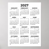 シンプルな黒と白の2027年カレンダー ポスター (正面)