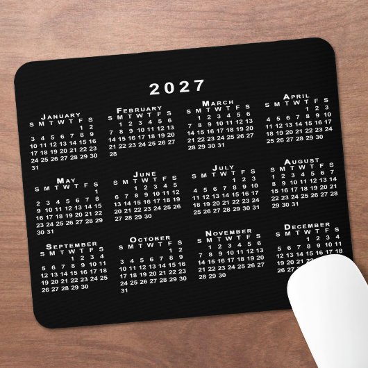 シンプルな黒と白の2027年カレンダー マウスパッド