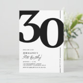 シンプルな黒と白の30歳の誕生日招待状 招待状 (スタンド正面)