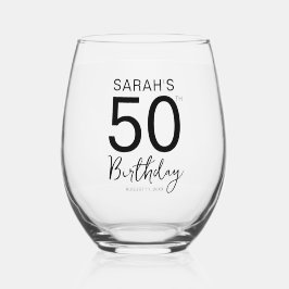 シンプルな黒と白の50歳の誕生日パーティー ステムなしワイングラス