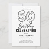 シンプルな黒と白の50歳の誕生日パーティー 招待状 (正面)