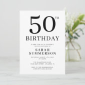 シンプルな黒と白の50歳の誕生日パーティー 招待状 (スタンド正面)