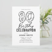 シンプルな黒と白の80歳の誕生日パーティー 招待状 (スタンド正面)