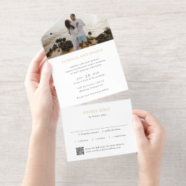 シンプルな黒と白のQRコード エレガントな結婚式 オールインワン招待状