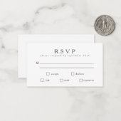 シンプルな黒と白のRSVP食事カード ノートカード (正面/裏面インサイチュ)