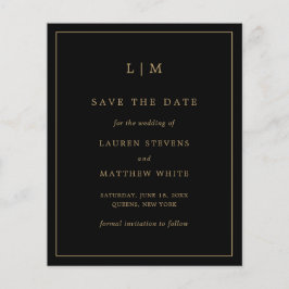 シンプルな黒と金の節約ウエディングSave the Date