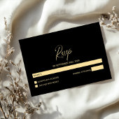 シンプルな黒と金の結婚式RSVP 出欠カード