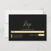 シンプルな黒と金の結婚式RSVP 出欠カード (正面)
