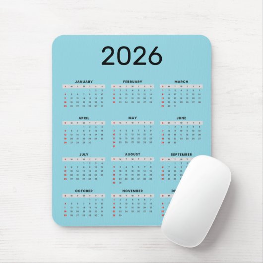 シンプルな黒と青の2026年カレンダー マウスパッド (マウス)