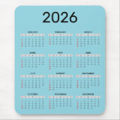 シンプルな黒と青の2026年カレンダー マウスパッド (正面)