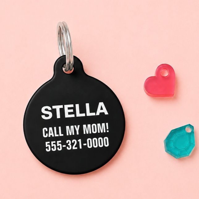シンプルな黒のカスタム犬猫用IDタグ Call My Mom ペット　ネームタグ (クリエイターアップロード済み)