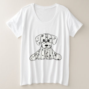 シンプルな黒のダルメシアンぬいぐるみイラストの線画 プラスサイズTシャツ