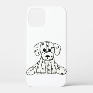 シンプルな黒のダルメシアンぬいぐるみイラストの線画 iPhone 12 MINI ケース