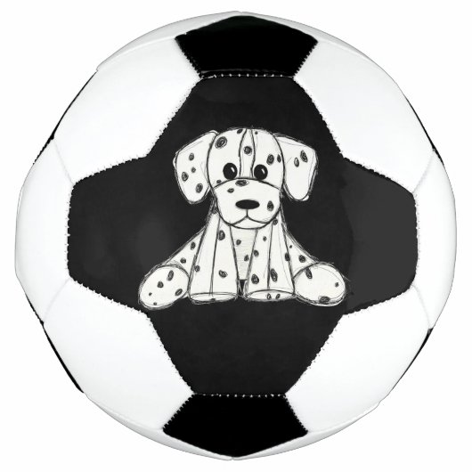 シンプルな黒のダルメシアンぬいぐるみイラスト サッカーボール (正面)