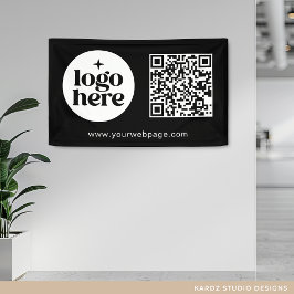 シンプルな黒のビジネス ロゴ QR コード 横断幕
