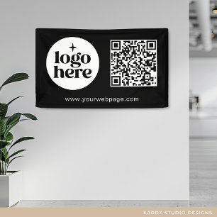 シンプルな黒のビジネス ロゴ QR コード 横断幕