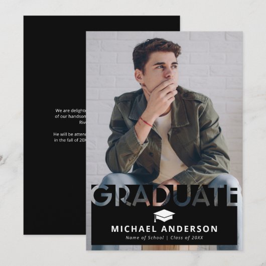 シンプルな黒の写真 卒業発表 案内状 (正面/裏面)