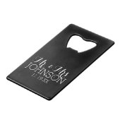 シンプルな黒の結婚式の記念品 クレジットカード栓抜き (正面アングル)