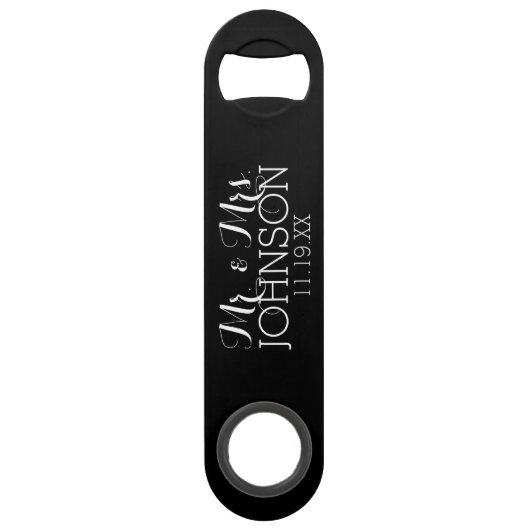 シンプルな黒の結婚式の記念品 スピード栓抜き (裏面)