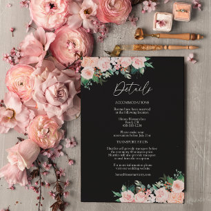 シンプルな黒の結婚式の詳細 ブルッシュフラワー エンクロージャーカード