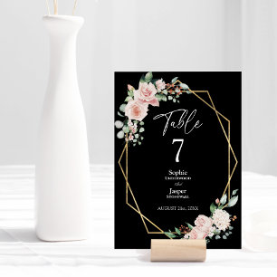 シンプルな黒の結婚式テーブルナンバー(Blush Floralデザイン) テーブルナンバー