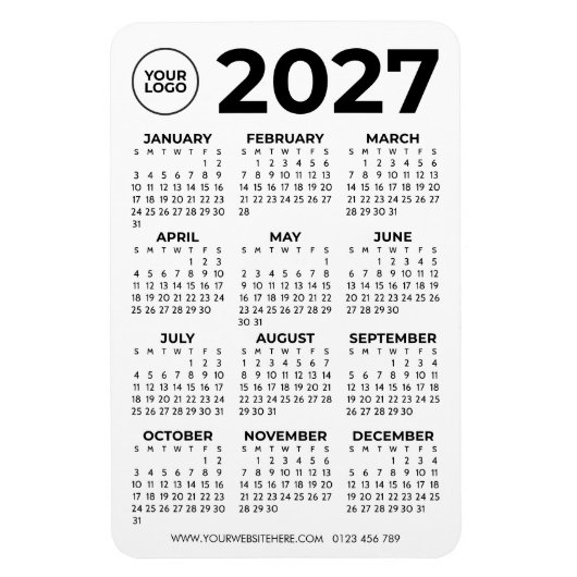 シンプルな黒の2027年カレンダービジネスロゴ マグネット (縦)