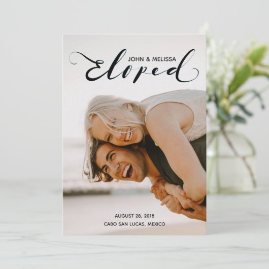 シンプルな黒は個人的な結婚式の発表駆け落ちしました 招待状 (スタンド正面)