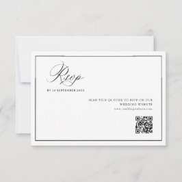 シンプルな黒枠の結婚式QRコードRSVPカード サンキューカード