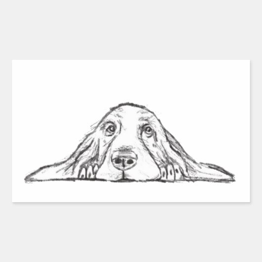 シンプルな黒白のバセットハウンドの仔犬の目 長方形シール (正面)