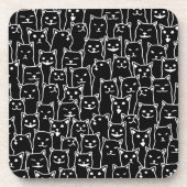 シンプルな黒白の猫の線画アートパターン コースター (正面)