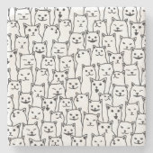 シンプルな黒白の猫の線画アートパターン ストーンコースター (正面)