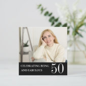 シンプルな黒白の50歳の誕生日記念のフォト招待状 招待状 (スタンド正面)