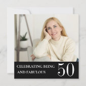 シンプルな黒白の50歳の誕生日記念のフォト招待状 招待状 (正面)