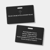 シンプルな黒白十字アウトライン教会 バッジ (正面＆裏面)