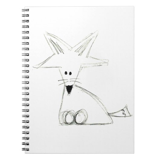 シンプルな黒白灰色のキツネの落書き　子供っぽい絵 ノートブック (正面)