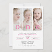 シンプルな1歳誕生日パーティーの写真コラージュ 招待状 (正面)