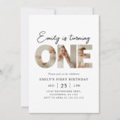 シンプルな1歳誕生日パーティー写真 招待状 (正面)