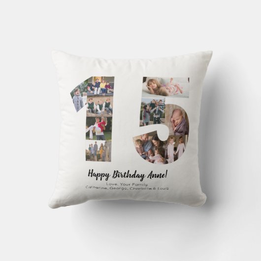 シンプルな15番の写真コラージュ オーダーメイドのグリーティングカード クッション (裏面)