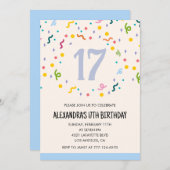 シンプルな17歳の誕生日招待状　コンフェッティ　モダン 招待状 (正面/裏面)