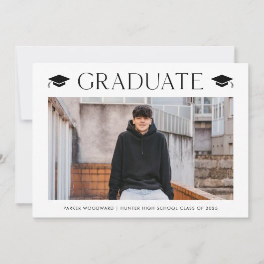 シンプルな2枚の写真を使った卒業式の案内 招待状 (正面)