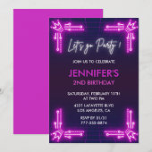 シンプルな2歳の誕生日招待状 現代的なピンクのネオン 招待状 (正面/裏面)