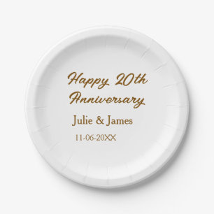 シンプルな20周年記念 名前 日付 茶色 ゴールド ペーパープレート