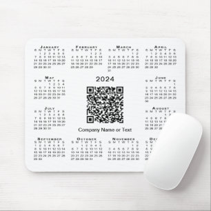 シンプルな2024年カレンダー ビジネス QRコード 白背景 マウスパッド