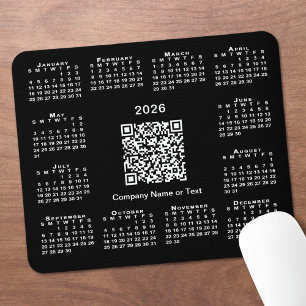 シンプルな2026年カレンダー付きビジネスQRコード ブラック マウスパッド