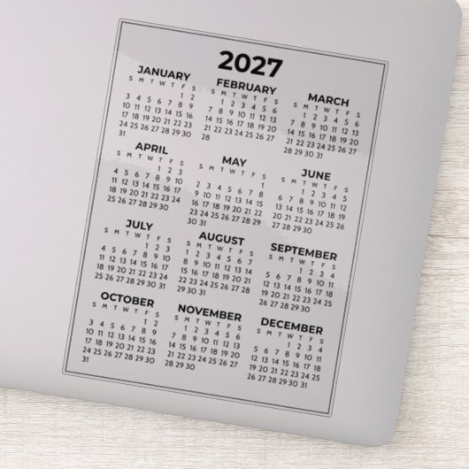 シンプルな2027年ミニカレンダー シール (詳細)