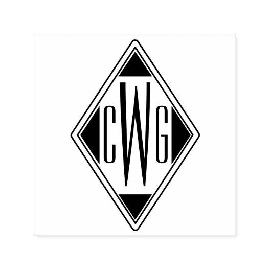 シンプルな3文字イニシャルモノグラム #5D ダイヤモンドフレーム セルフインキングスタンプ (デザイン)