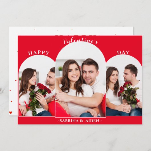 シンプルな3枚の写真の コラージュ | バレンタインデー シーズンカード (正面/裏面)